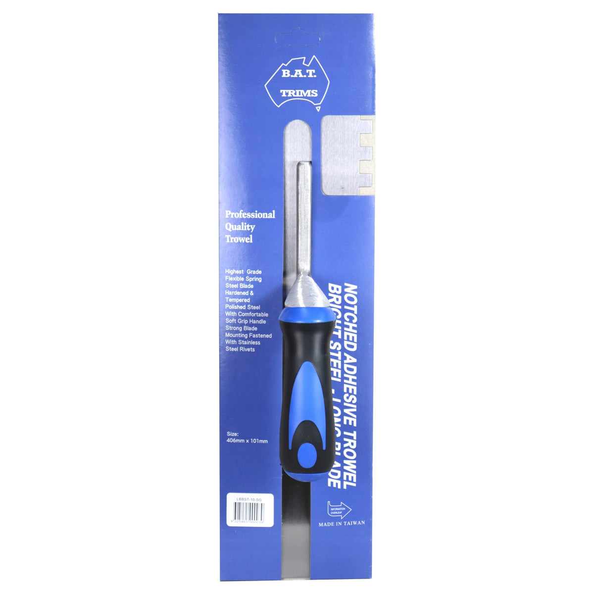BAT Bright Steel Long Blade Trowel, soft grip