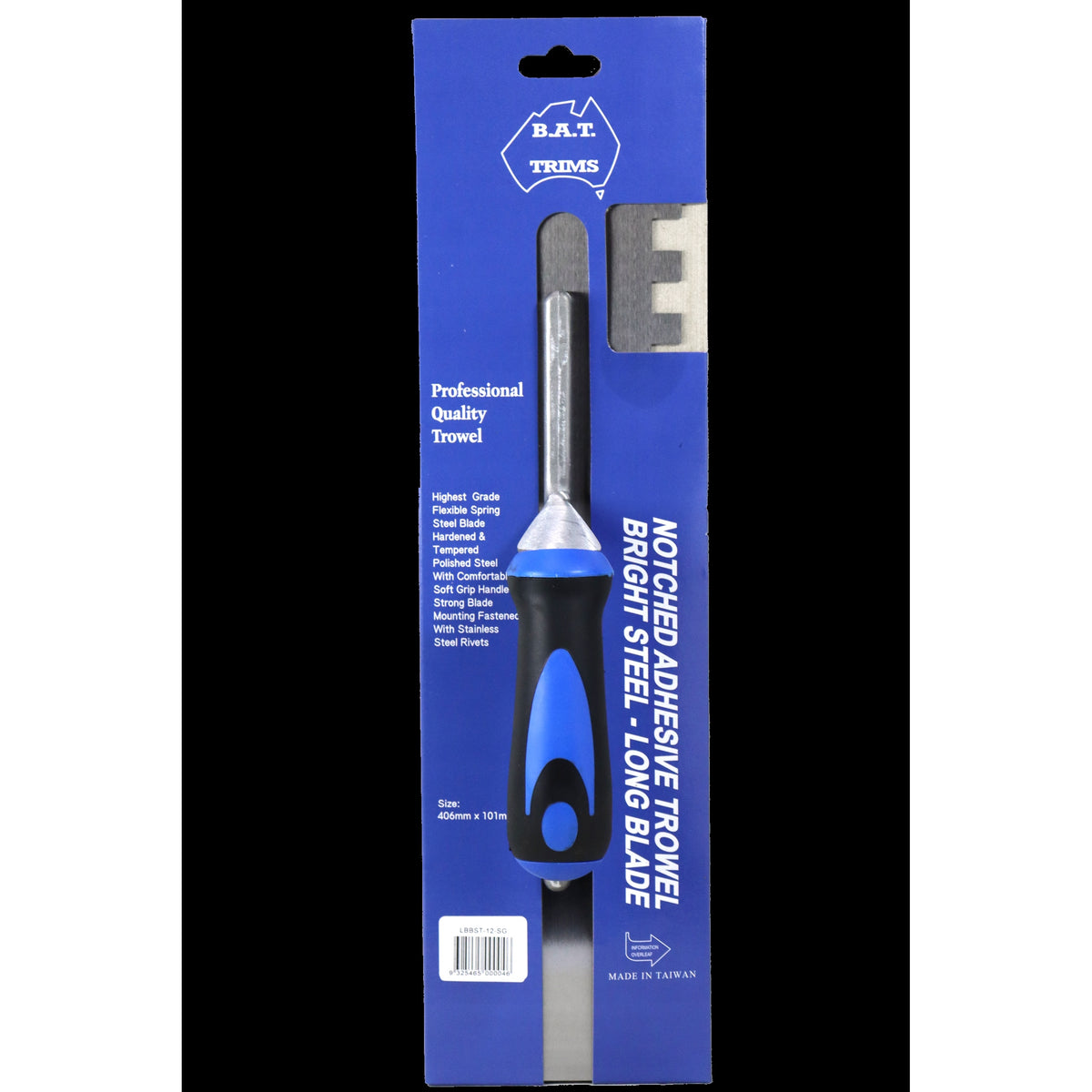 BAT Bright Steel Long Blade Trowel, soft grip