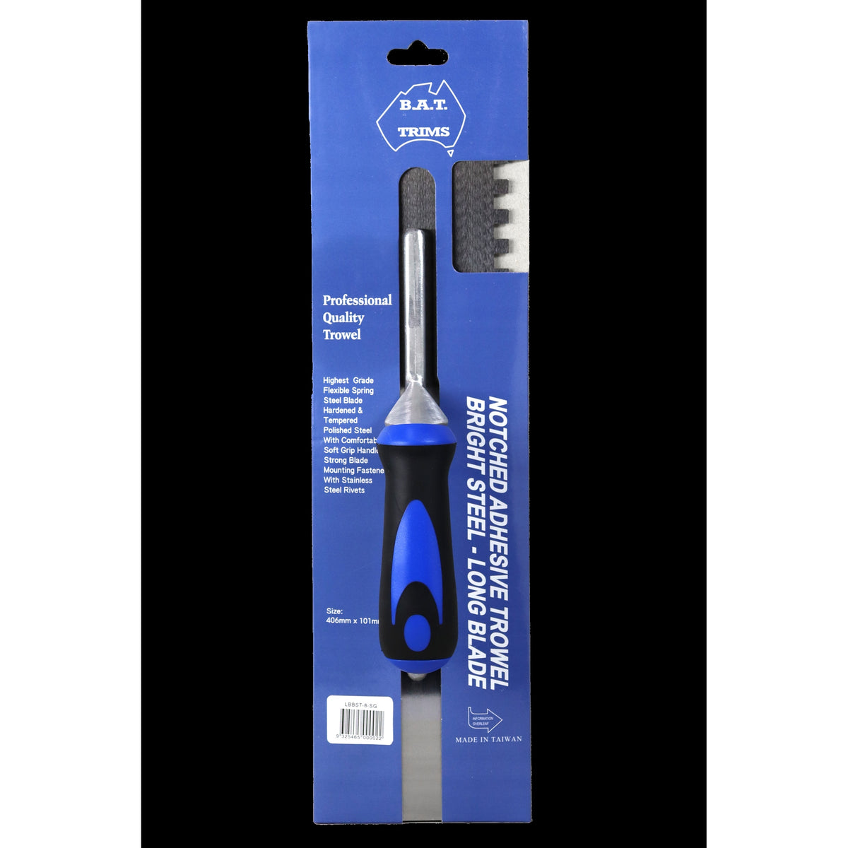 BAT Bright Steel Long Blade Trowel, soft grip