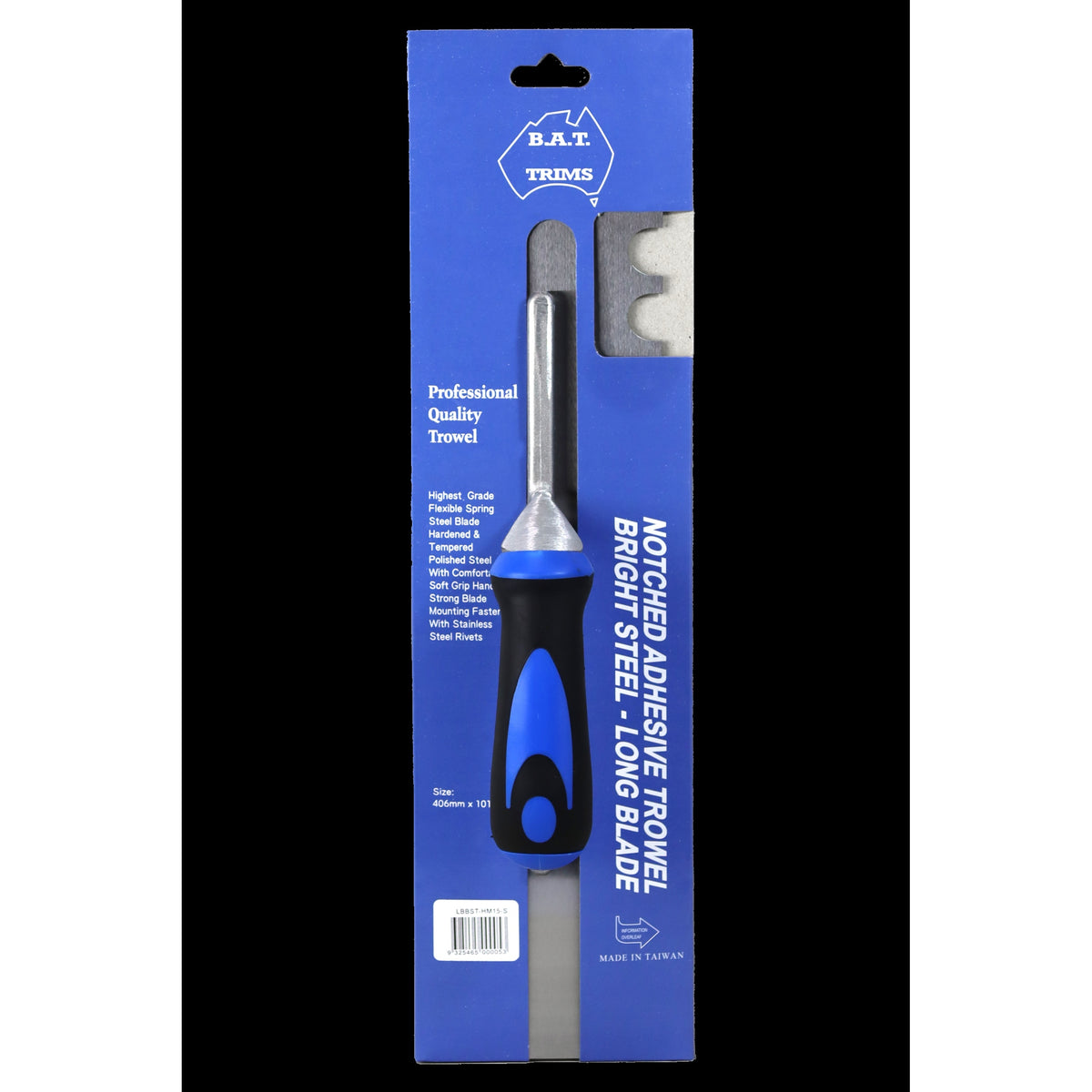 BAT Bright Steel Long Blade Trowel, soft grip