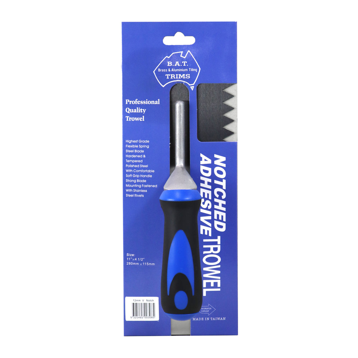 BAT V Notch Trowel, soft grip handle