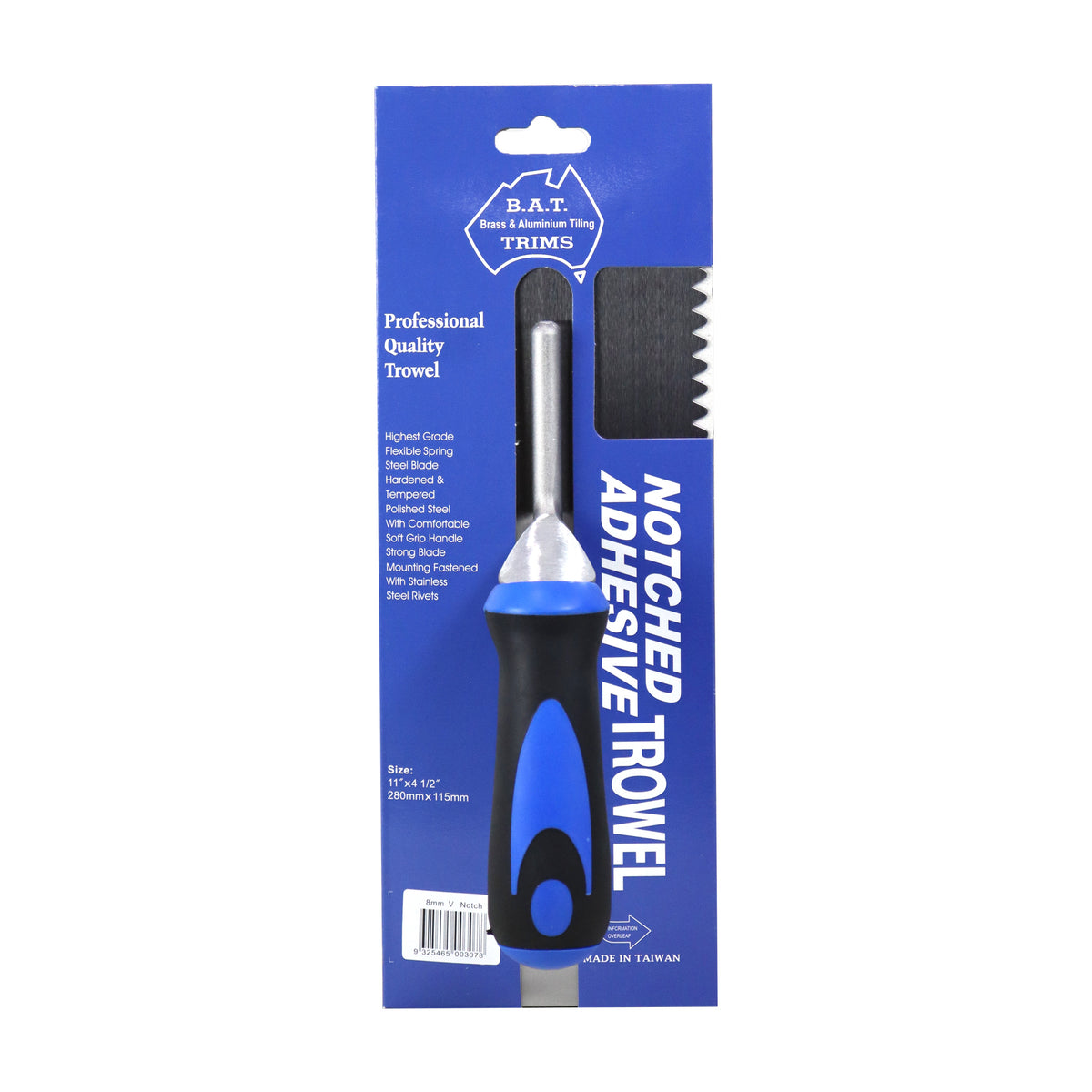 BAT V Notch Trowel, soft grip handle